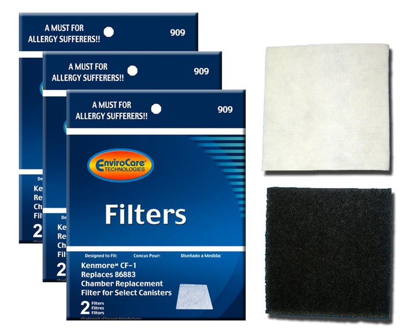 Envirocare Foam Filters to fit Kenmore Sears Progressive CF1, Progressive & Whispertone, Panasonic Vacuum Cleaners, 86883, 86880, 20-86883, 2086883, 8175084 (pack of 6) - Image 1